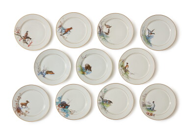 View full screen - View 1 of Lot 266. A SET OF ELEVEN MEISSEN ANIMAL-SUBJECT DINNER PLATES, 20TH CENTURY.