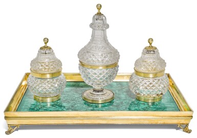 View full screen - View 1 of Lot 132. A GEORGE III SILVER-GILT MOUNTED MALACHITE INKSTAND, WILLIAM RUDKINS, LONDON, 1803.