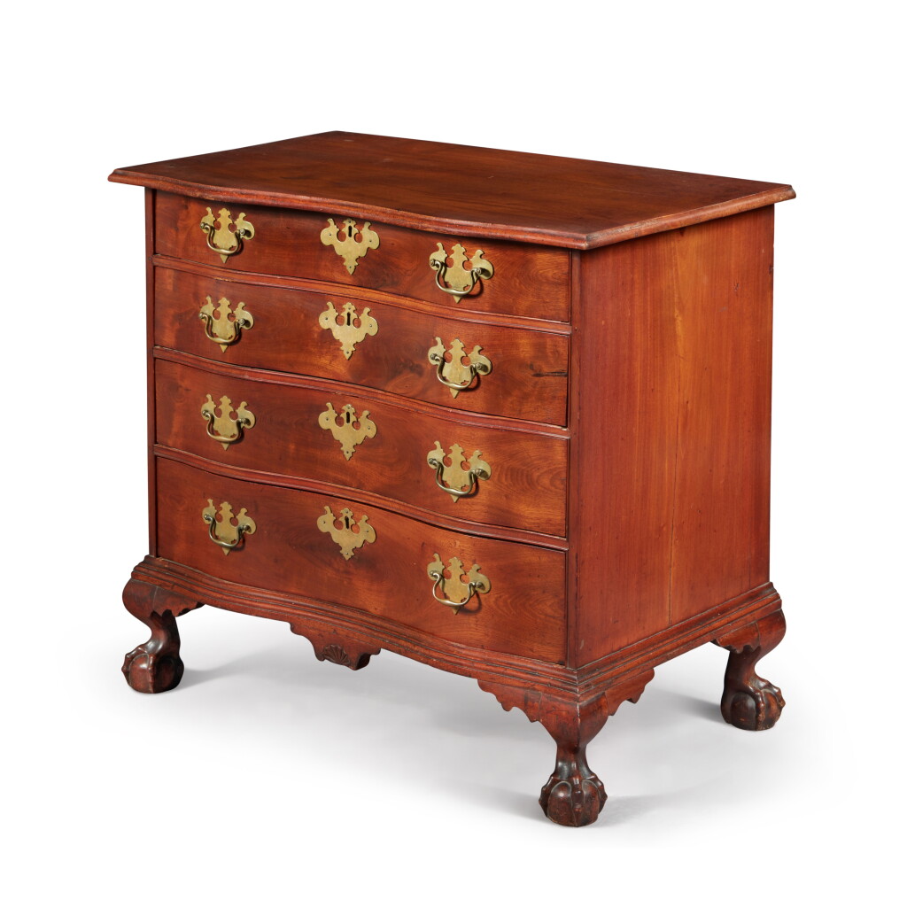 View full screen - View 1 of Lot 844. Fine and Rare Chippendale Mahogany Reverse-Serpentine-Front Chest of Drawers, Possibly by Abraham Watson (1712-1790), Salem, Massachusetts, Circa 1770.