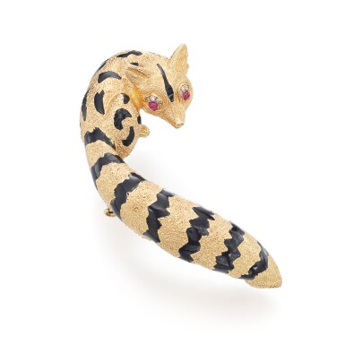 View full screen - View 1 of Lot 72. Ruby, enamel and diamond brooch.