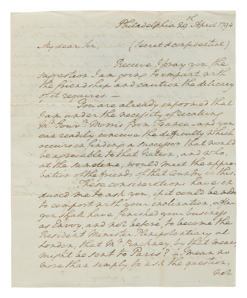 View full screen - View 1 of Lot 1010. Washington, George | "… let the transaction be confined entirely to ourselves.".