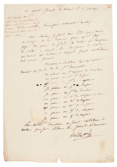 View full screen - View 1 of Lot 76. Napoleon I | Letter signed ("Bonaparte"), as Commander of the Army in Italy, 20 January 1797.