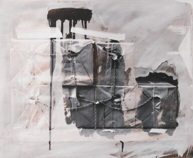 View full screen - View 1 of Lot 20. ROBERT RAUSCHENBERG | WRAPPED BOXES WITH CHAIN I (FROM THE BLEACHER SERIES), 1989.