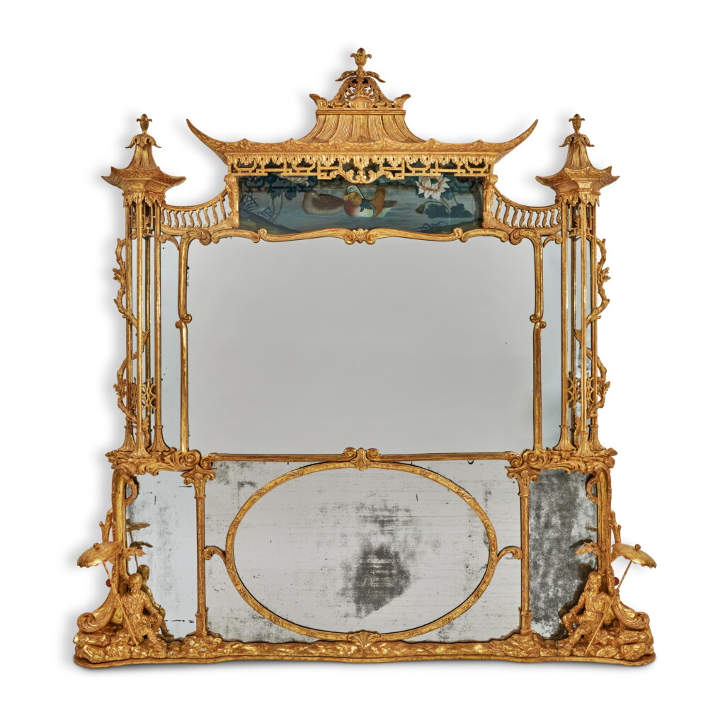 View full screen - View 1 of Lot 1099. A George III Giltwood Overmantel Mirror with a Reverse Mirror Panel, Circa 1765.