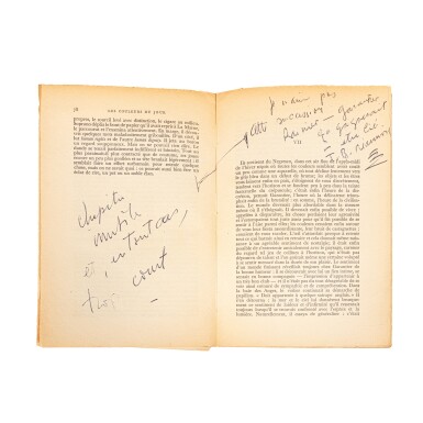 View full screen - View 1 of Lot 217. Les goûts littéraires de Saint-Laurent. 2 ouvrages annotés par le couturier. GARY : Les Couleurs du jour, 1952. MODIANO : Rue des boutiques obscures, 1978. .