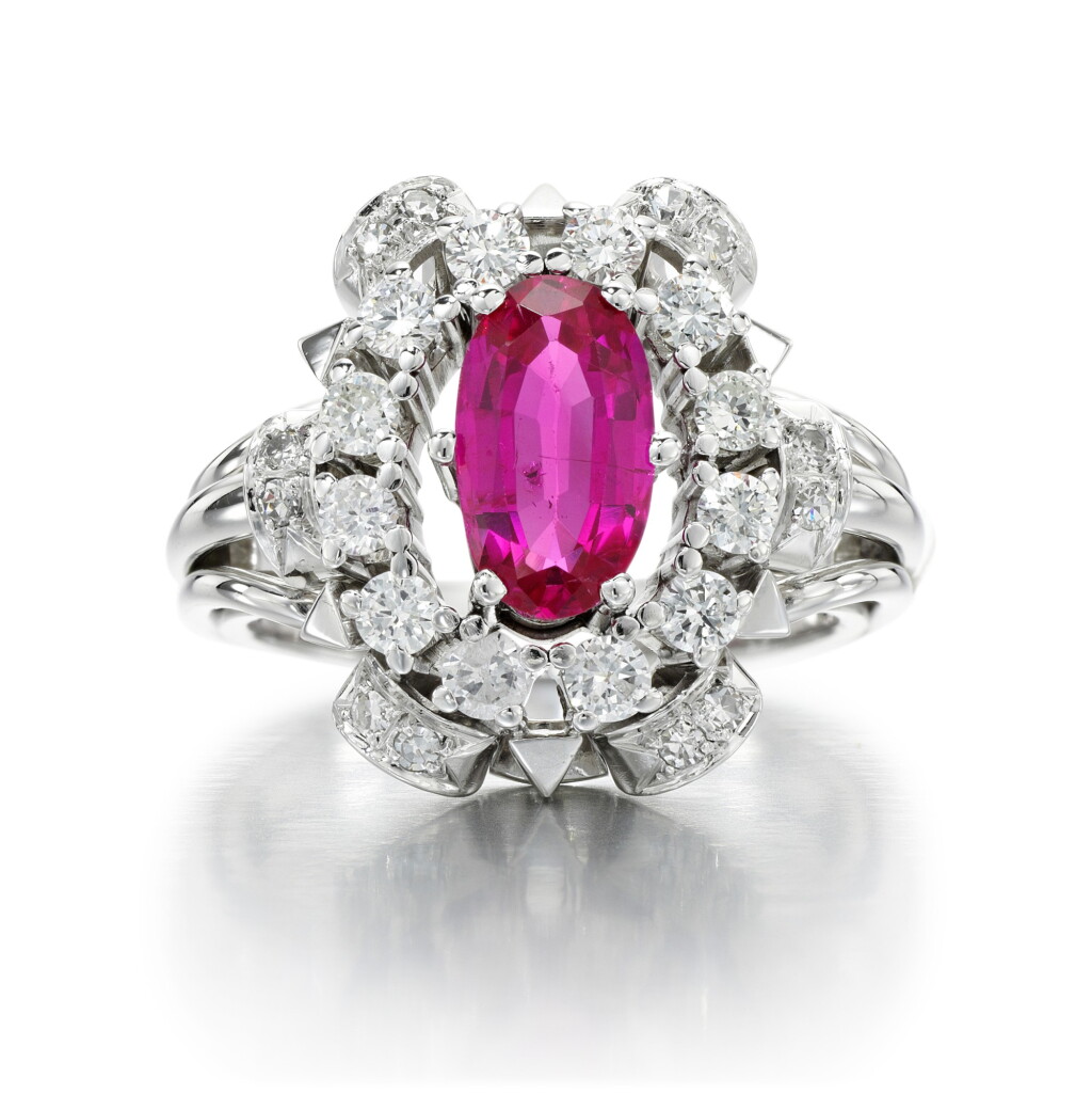 View full screen - View 1 of Lot 279. RUBY AND DIAMOND RING.