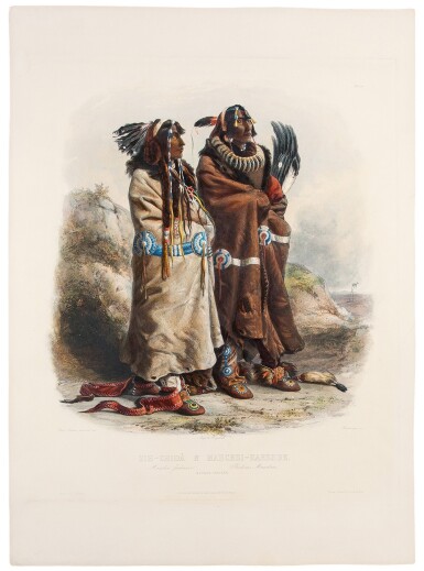 View full screen - View 1 of Lot 1008. Bodmer, Karl | Sih-Chidä & Mahchsi-Karehde, a fine full-length double portrait.