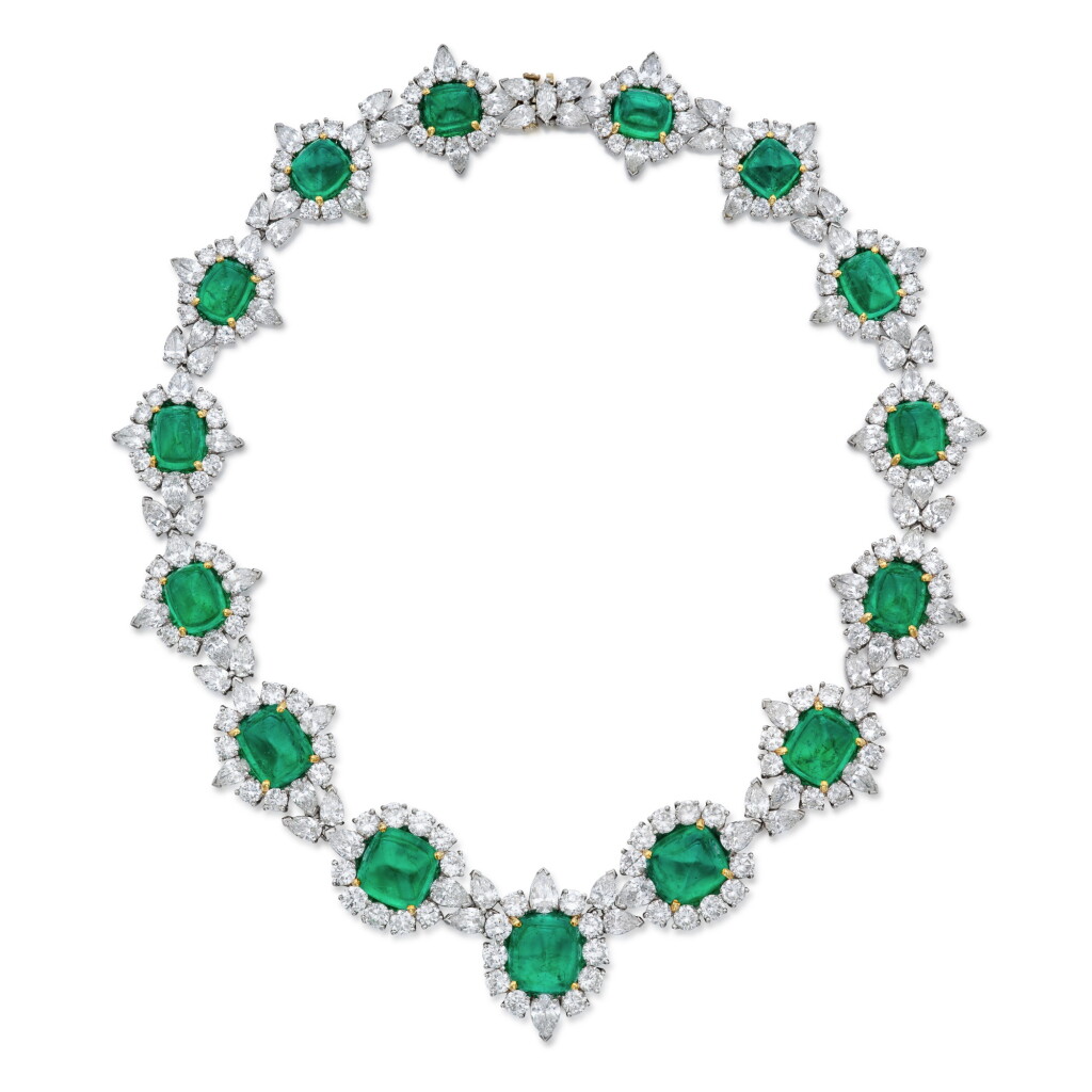 View full screen - View 1 of Lot 66. Emerald and Diamond Necklace.