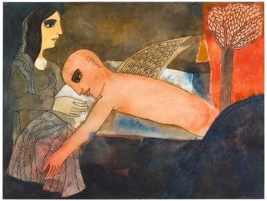 View full screen - View 1 of Lot 73. BADRI NARAYAN | WINGED FIGURE RECLINING.