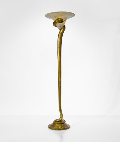 View full screen - View 1 of Lot 56. EDGAR BRANDT AND DAUM | "LA TENTATION" FLOOR LAMP.