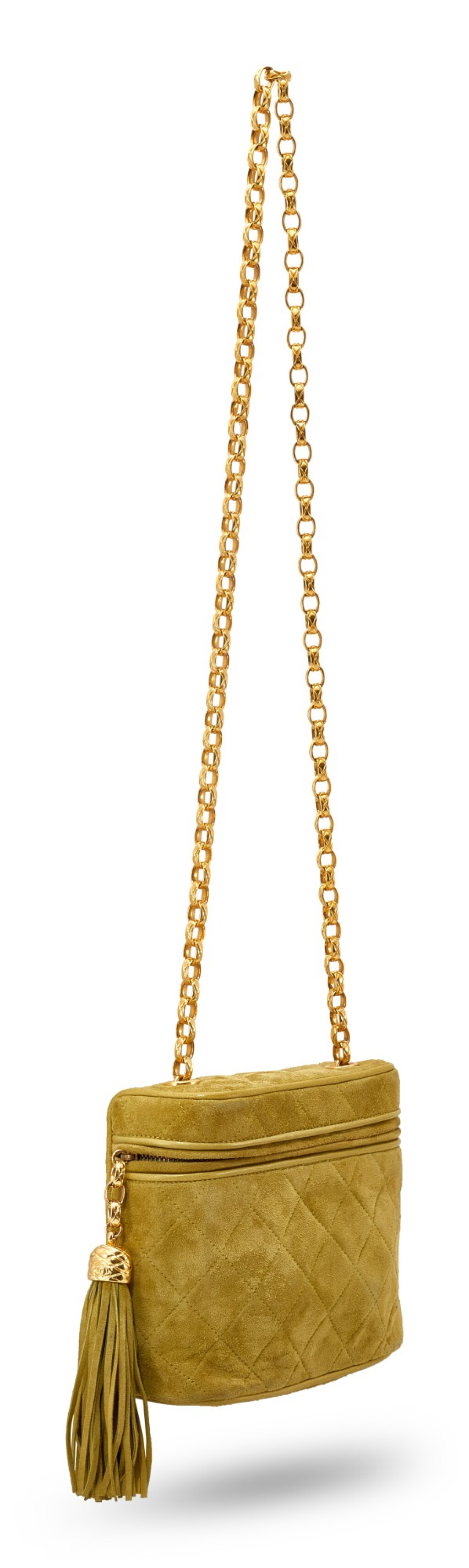 View full screen - View 1 of Lot 167. GREEN SUEDE QUILTED SHOULDER BAG, CHANEL.