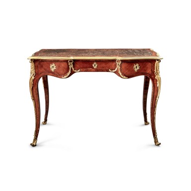 View full screen - View 1 of Lot 41. A Louis XV Gilt Bronze-Mounted Kingwood Bureau Plat, Circa 1750.