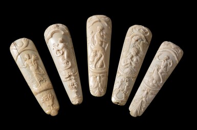 View full screen - View 1 of Lot 70. Dieppe or Flanders, early 18th century, Five tobacco rasps with mythological scenes | Dieppe ou Flandres, début du XVIIIe siècle, Cinq rapes à tabac à décors mythologiques.