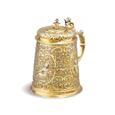 View full screen - View 1 of Lot 217. A German silver-gilt tankard, unmarked, circa 1600.