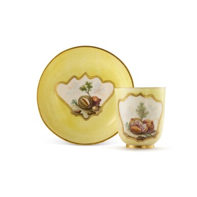 View full screen - View 1 of Lot 341. A Capodimonte porcelain yellow-ground coffee cup and saucer, circa 1750.