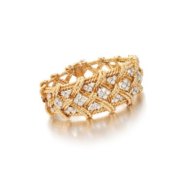 View full screen - View 1 of Lot 717. Gold and diamond bracelet, 1950s.