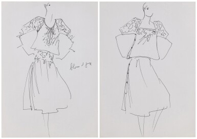 View full screen - View 1 of Lot 72. Two original sketches for fashion, in the end of the 70's | Deux croquis de mode originaux, fin des années 1970.