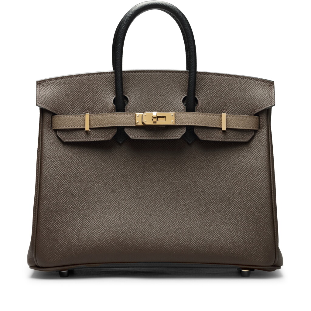 View full screen - View 1 of Lot 30. Limited Edition Ecorce, Etoupe and Noir Epsom Tricolor Birkin 25 Gold Hardware, 2024.