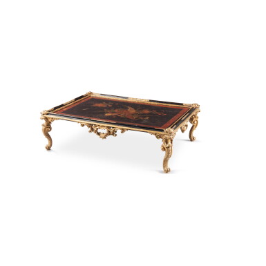 View full screen - View 1 of Lot 380. A Louis XV style giltwood and lacquer coffee table, 20th century | Table basse en bois doré et panneau de laque de Chine de style Louis XV, XXe siècle.