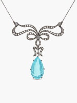 Belle Epoque Aquamarine and Diamond Pendent Necklace