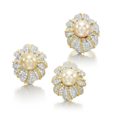View full screen - View 1 of Lot 238. Cultured pearl and diamond demi-parure.