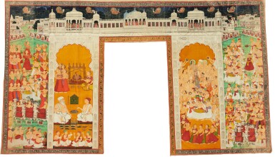 View full screen - View 1 of Lot 86. A PICCHVAI DEPICTING THE HEAD PRIESTS OF THE SHRINES AT NATHDWARA, INDIA, CIRCA 1900.