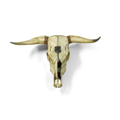 View full screen - View 1 of Lot 123. A silver mounted Ox skull, mounted in 1843.