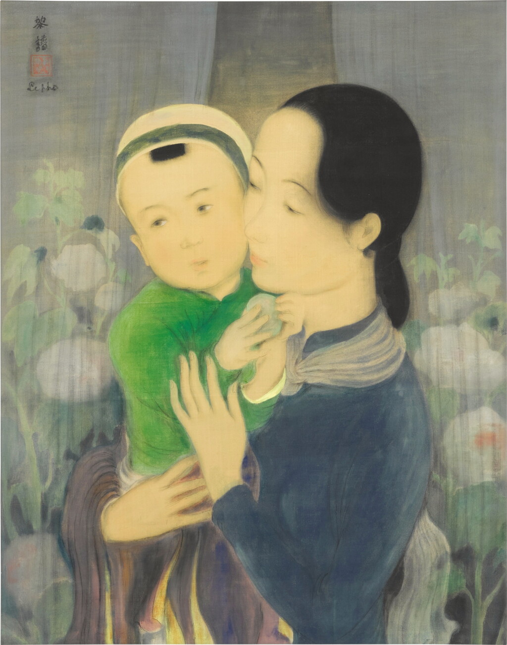 全萤幕检视 - 查看637Le Pho 黎譜 | Mère et enfant, fond fleurs 母與子,於花叢前的1
