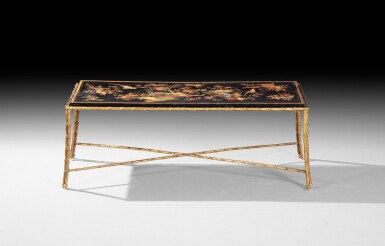 View full screen - View 1 of Lot 156. A gilt-bronze and Chinese lacquered table, attributed to Maison Baguès .