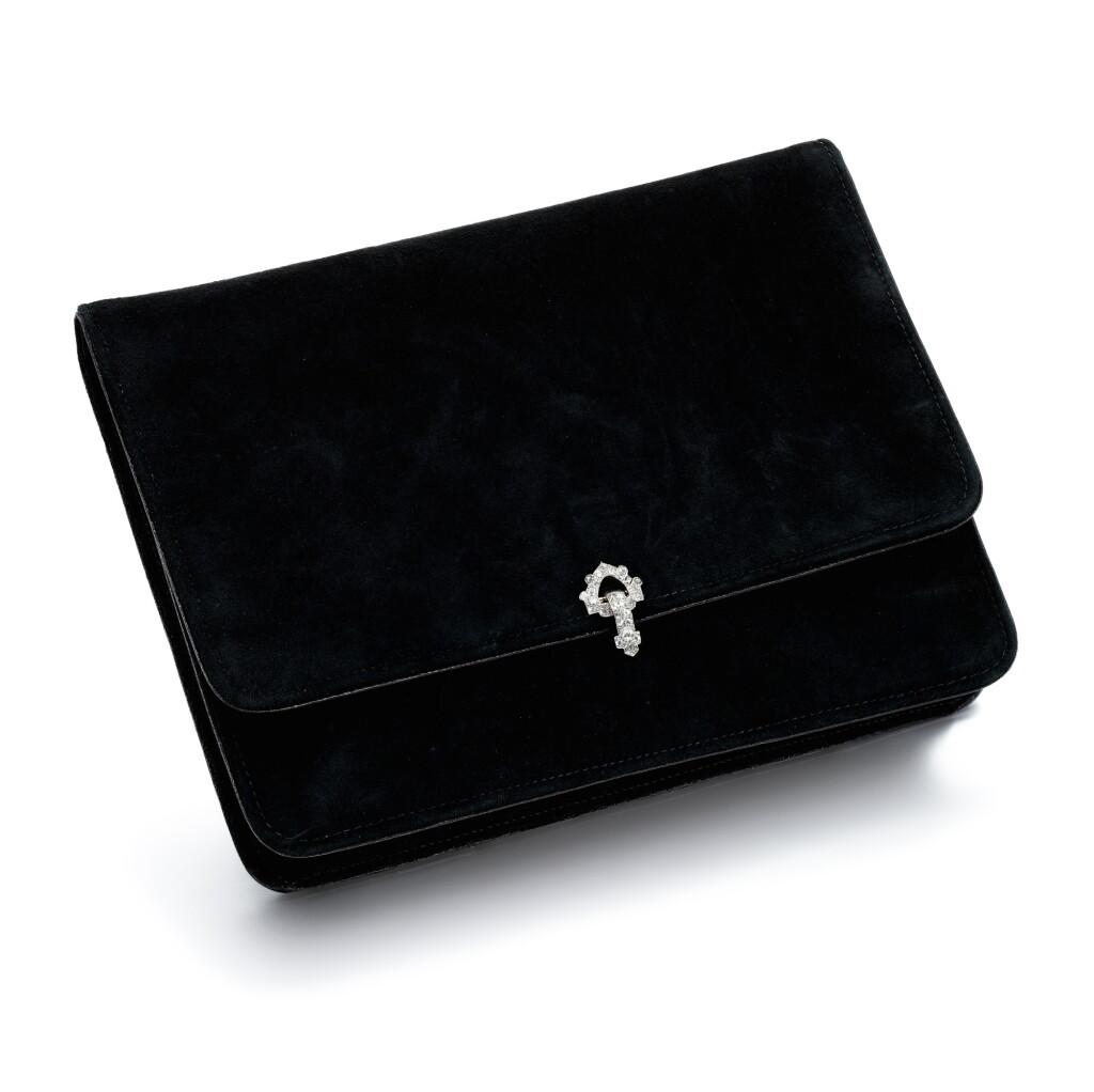 View full screen - View 1 of Lot 342. Suede and diamond clutch.