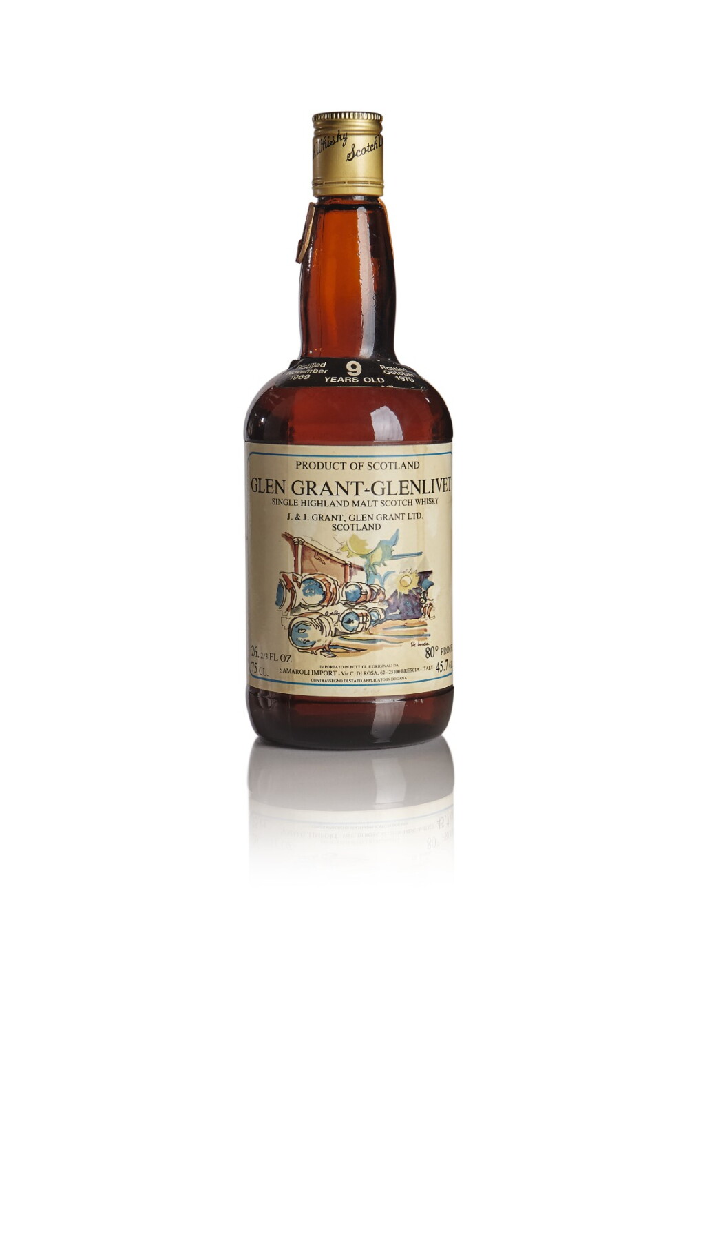 View full screen - View 1 of Lot 218. GLEN GRANT GLENLIVET SAMAROLI 9 YEAR OLD 45.7 ABV 1969 .