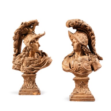 View full screen - View 1 of Lot 89. A pair of half-nature terracotta busts of Alexander the Great and Achilles, attributed to Jacob Sigisbert Adam (1670-1747) and workshop, French, Nancy, first quarter of the 18th century | Paire de bustes demi-nature en terre cuite représentant Alexandre le Grand et Achille, attribuée à Jacob Sigisbert Adam (1670-1747) et atelier, France, Nancy, premier quart du XVIIIe siècle.