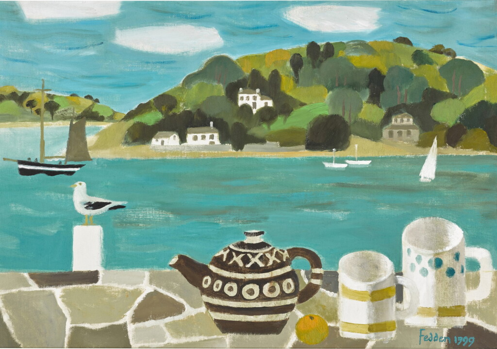 View full screen - View 1 of Lot 111. MARY FEDDEN, R.A. | STILL LIFE WITH ESTUARY.