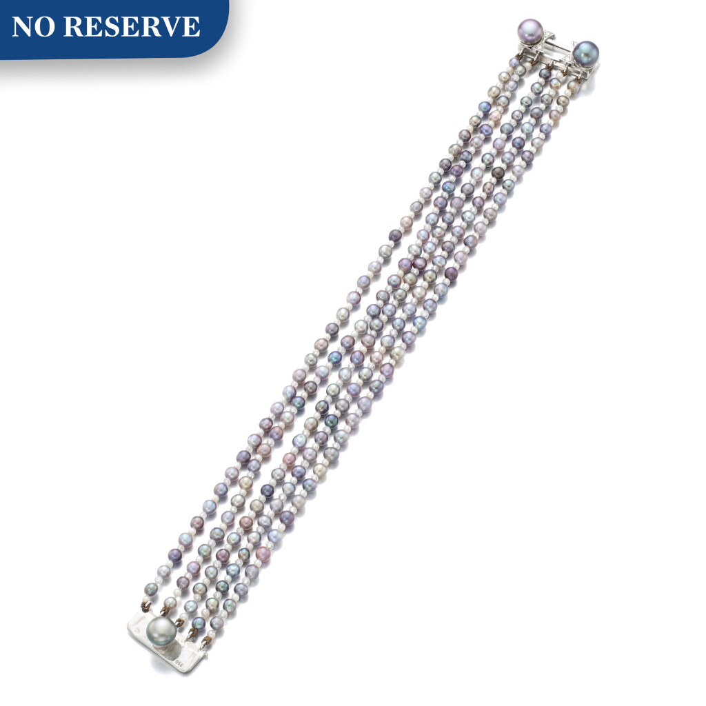 View full screen - View 1 of Lot 87. NATURAL PEARL, SEED PEARL AND DIAMOND BRACELET.