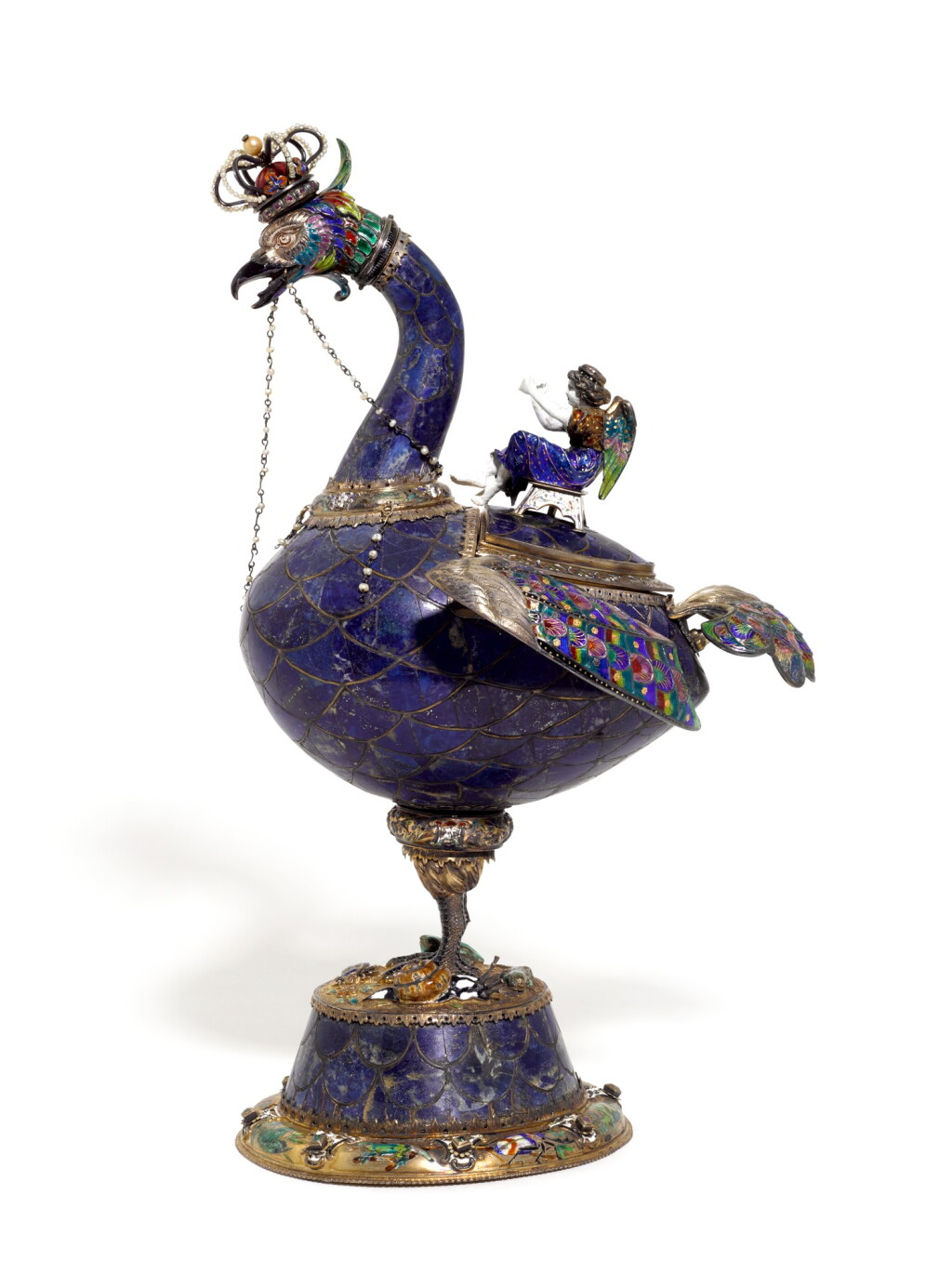 View full screen - View 1 of Lot 150. A jewelled silver-gilt, lapis lazuli and enamel model of an ostrich, Hermann Böhm, Vienna, circa 1880,.