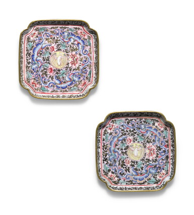 View full screen - View 1 of Lot 290. A pair of small canton enamel dishes, Qing dynasty, Qianlong period.