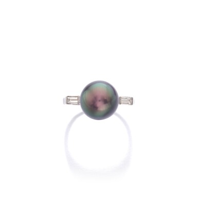 View full screen - View 1 of Lot 727. Natural pearl and diamond ring.