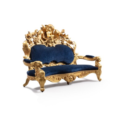 View full screen - View 1 of Lot 232. A giltwood sofa, Sicily, 19th century | Canapé d'apparat en bois doré, Sicile, XIXe siècle.