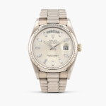 Day-Date, référence 18039, montre bracelet en or blanc et sertie de diamants avec date, vers 1987