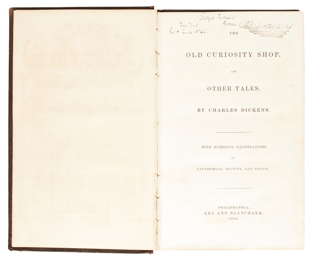 View full screen - View 1 of Lot 78. Dickens, Old Curiosity Shop, 1842, second American edition, presentation copy inscribed to Morris.