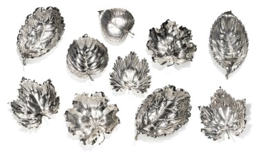 View full screen - View 1 of Lot 34. A Group of Ten Italian Silver Leaf-Form Dishes, Buccellati, Milan and Bologna, Modern.