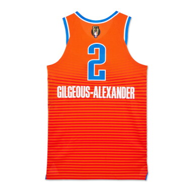View full screen - View 1 of Lot 2. Shai Gilgeous-Alexander Oklahoma City Thunder 2024-2025 Emirates NBA Cup Finals Game Worn Statement Edition Jersey | Matched to 3 Games | All-NBA Cup Team.