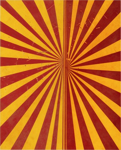 View full screen - View 1 of Lot 536. Mark Grotjahn 馬克・格羅亞恩 | Untitled (Canary Yellow and Crimson Red Butterfly 823) 無題(金絲雀黃和赤紅色蝴蝶823).