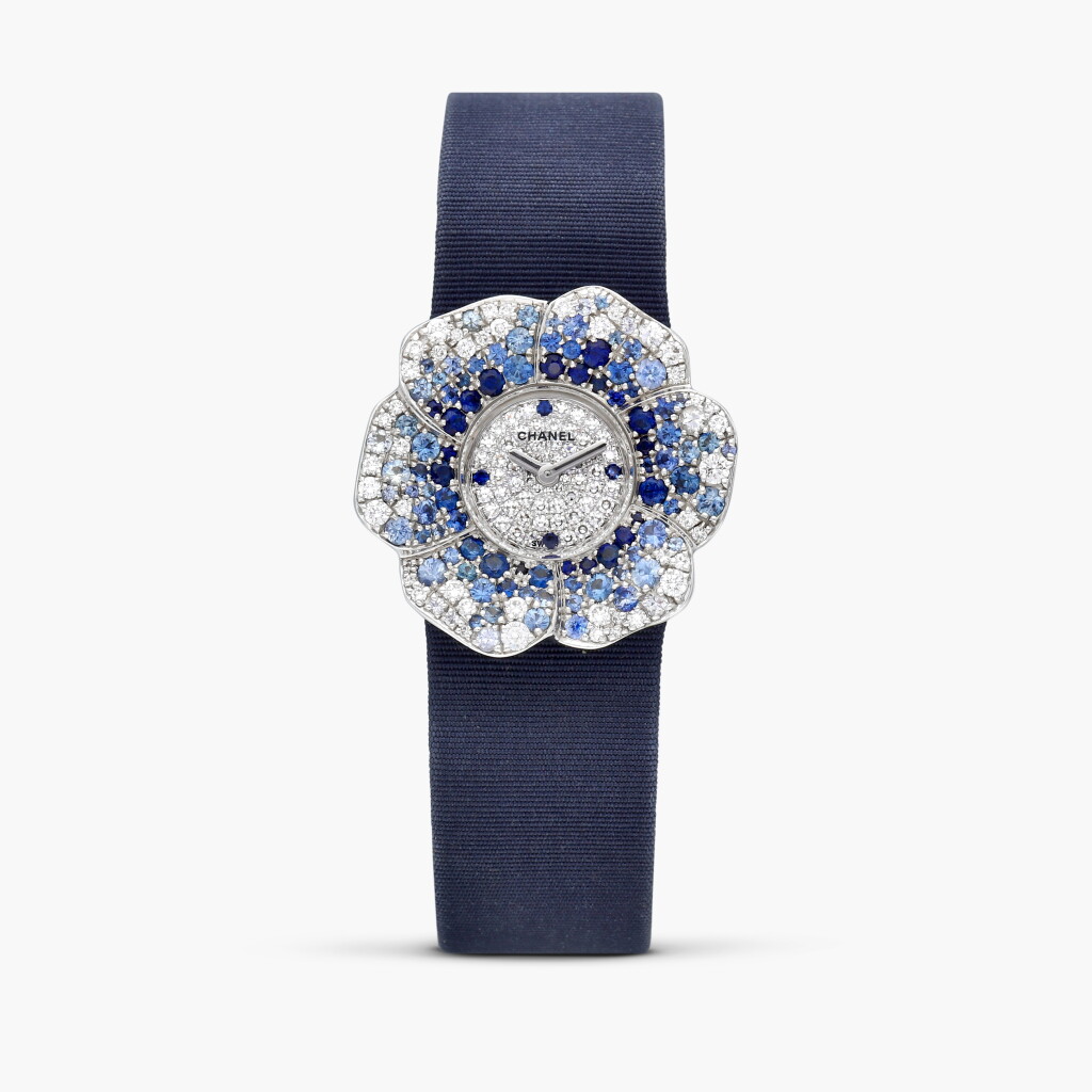 View full screen - View 1 of Lot 8802. Camélia | A white gold, diamond and sapphire-set wristwatch, Circa 2010.