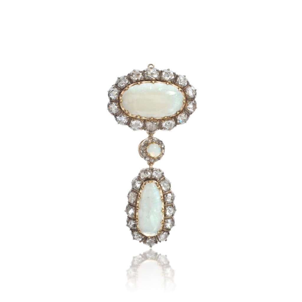 View full screen - View 1 of Lot 1023. Opal and diamond brooch/pendant, circa 1860.