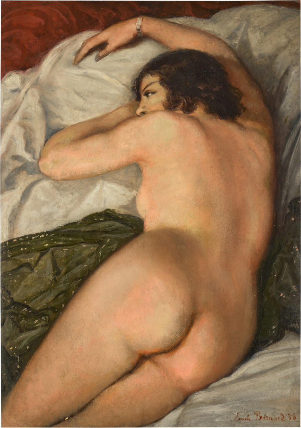 View full screen - View 1 of Lot 70. Nu de dos sur divan vert.
