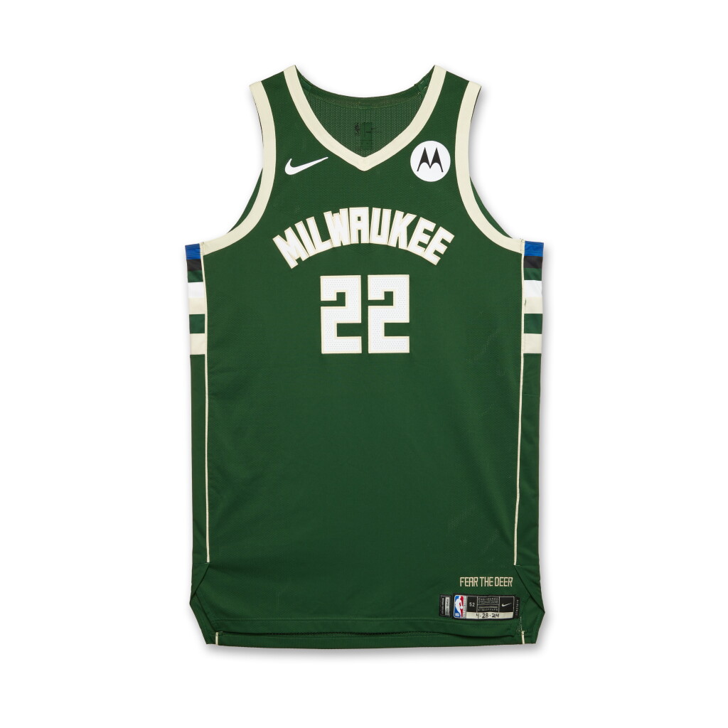 Voir en plein écran - Voir 1 du lot 103. Khris Middleton Milwaukee Bucks 2023-2024 NBA Eastern Conference Round 1 Game Worn Icon Edition Jersey | Game 4 | Double-Double .