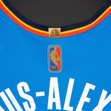 View full screen - View 1 of Lot 5. Shai Gilgeous-Alexander Oklahoma City Thunder 2025-2026 Game Worn Icon Edition Jersey | Matched to 2 Games | Gold NBA Logoman.