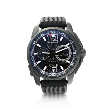 View full screen - View 1 of Lot 115. CHOPARD | REFERENCE 8513 MILLE MIGLIA GT XL A LIMITED EDITION BLACK STAINLESS STEEL AUTOMATIC SPLIT SECONDS CHRONOGRAH WRISTWATCH WITH DATE, CIRCA 2010.