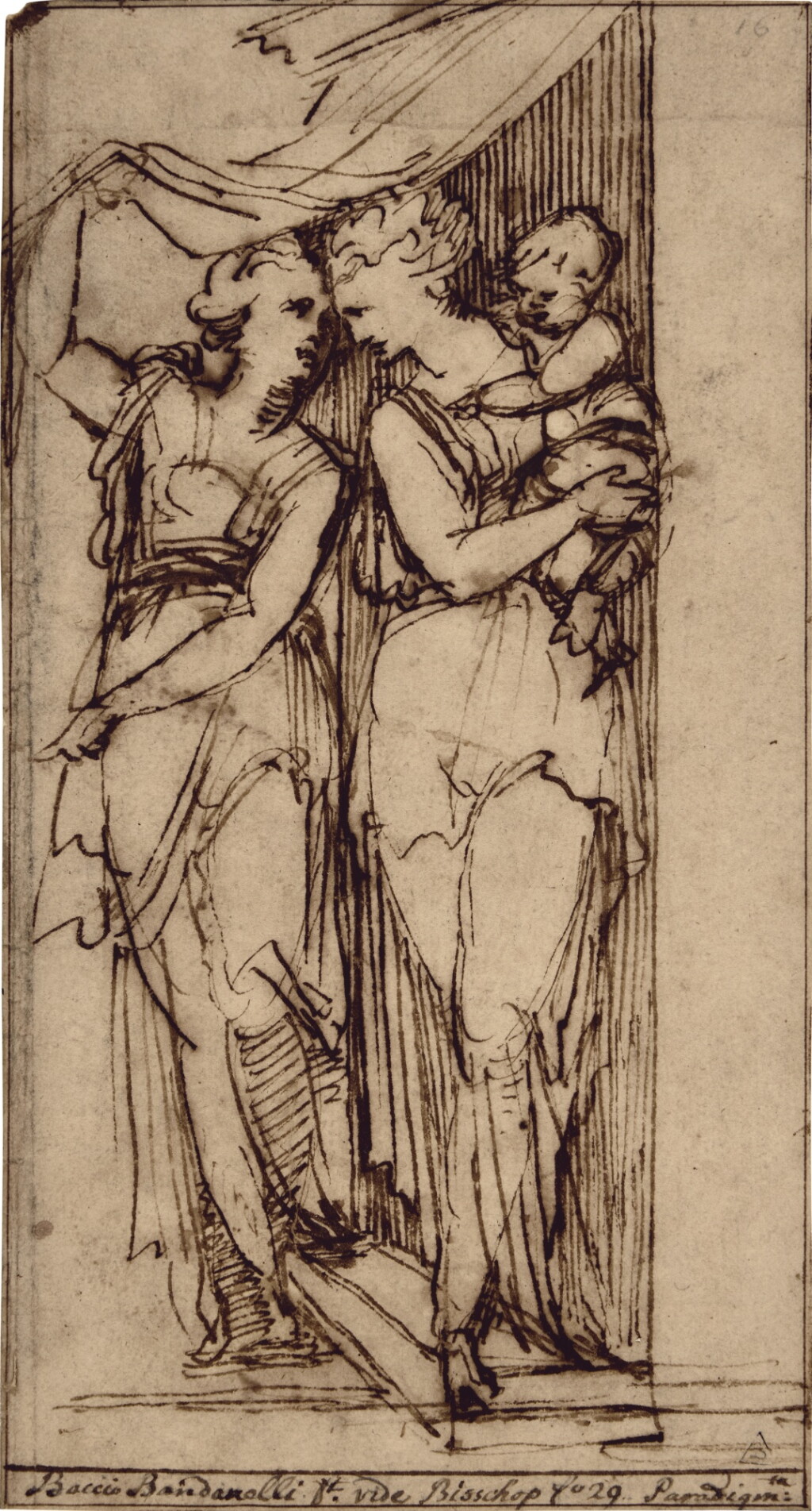 View full screen - View 1 of Lot 151. Study of two female figures: one lifting a curtain, the other carrying a child and passing through a doorway.